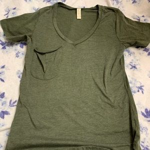 green v neck blouse